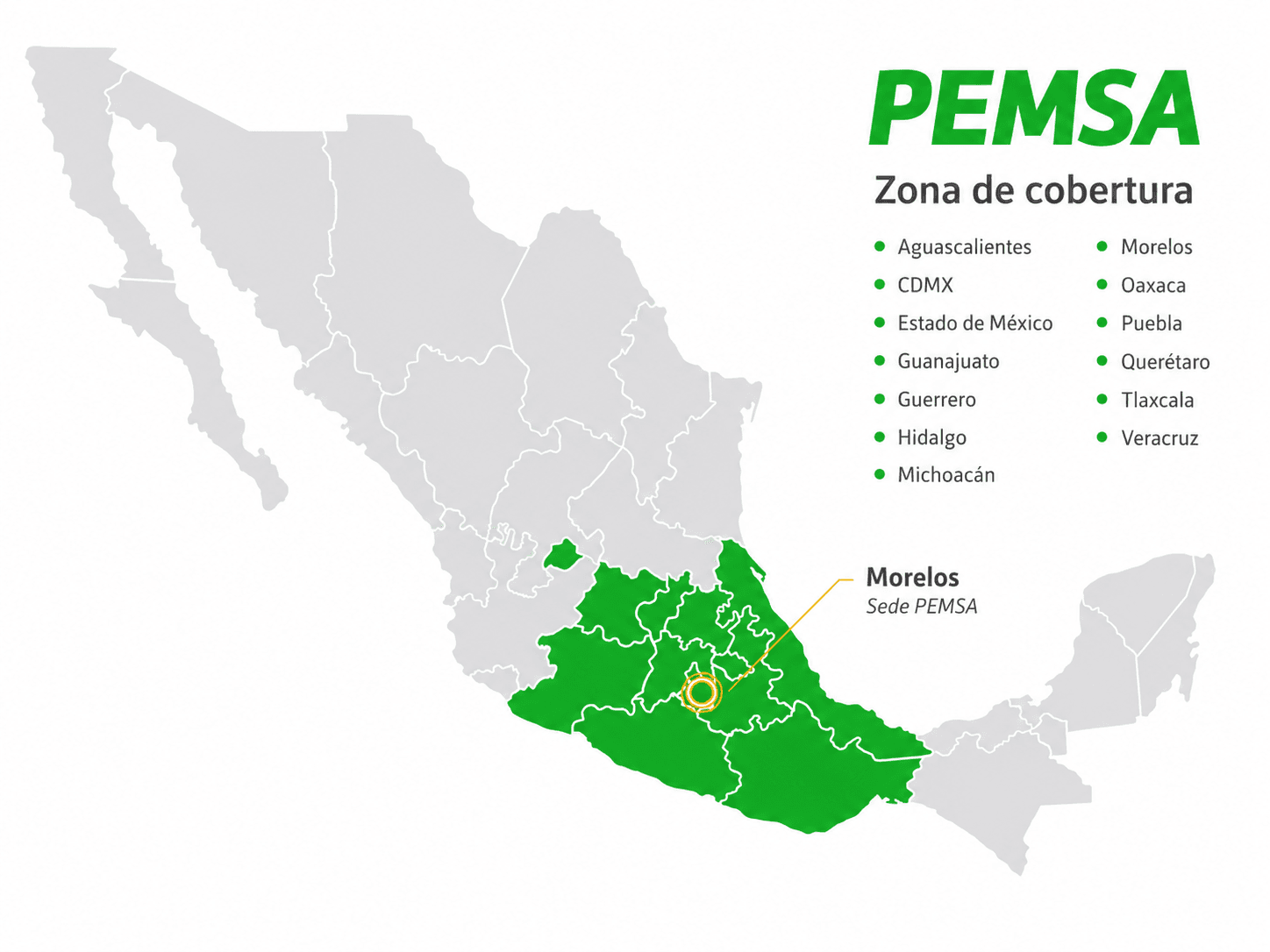Cobertura de operaciones PEMSA en México